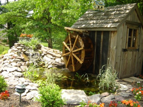 diy-pond-with-water-wheel